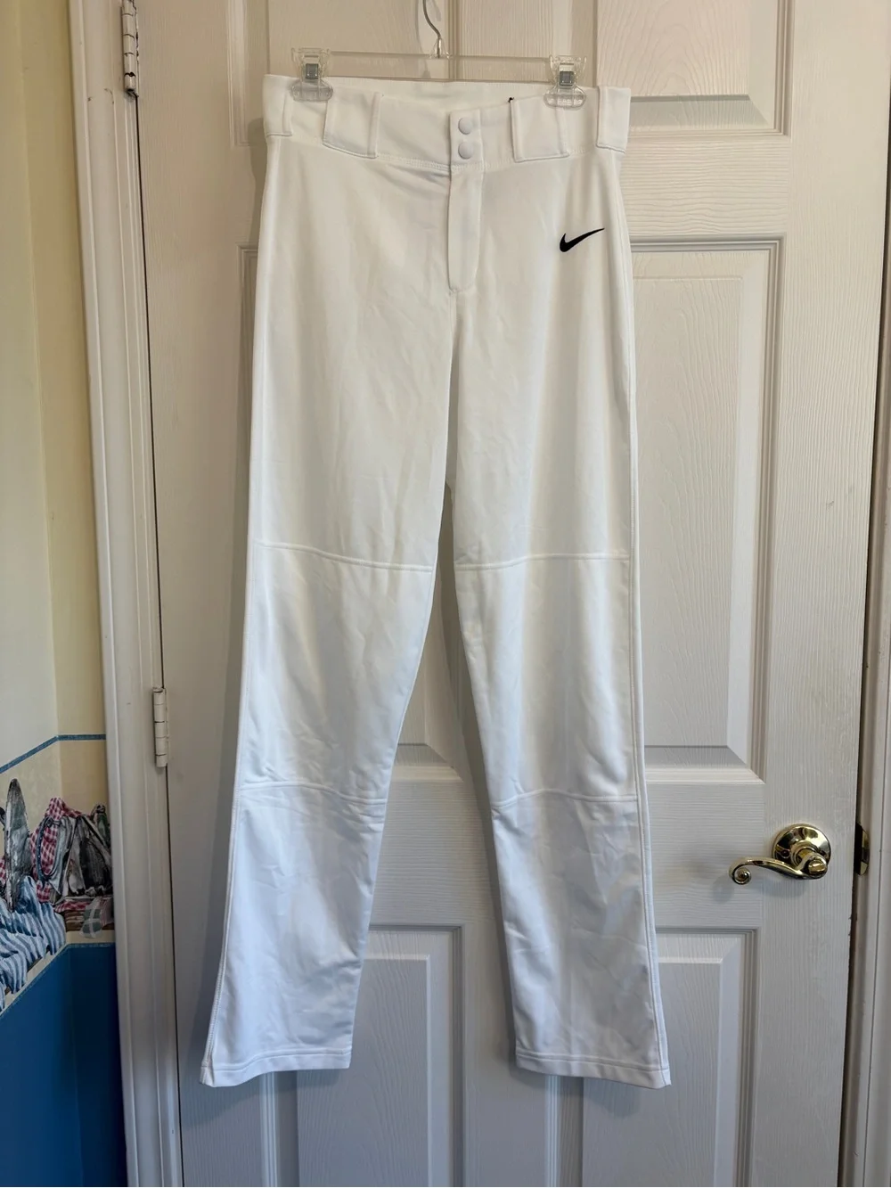 Nike White Comfortable Dual- Snap Baseball Pants with Black Swoosh Like New